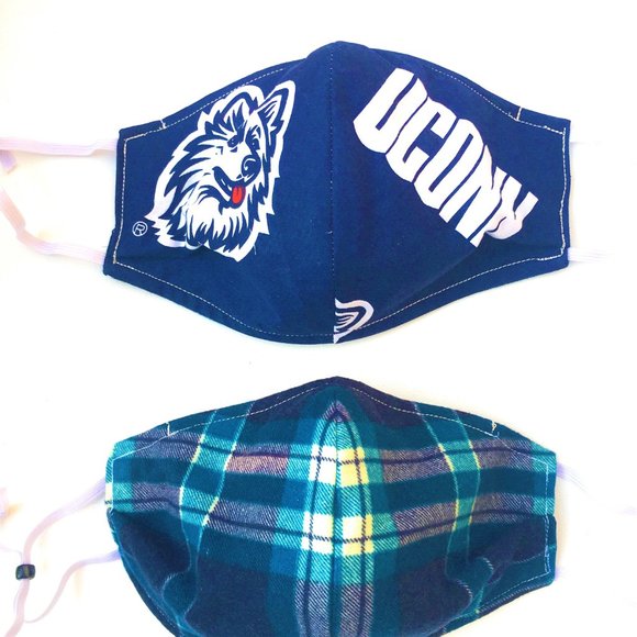 Three Child's Kids UConn Huskies Face Masks NEW Reversible Plaid - Picture 8 of 12